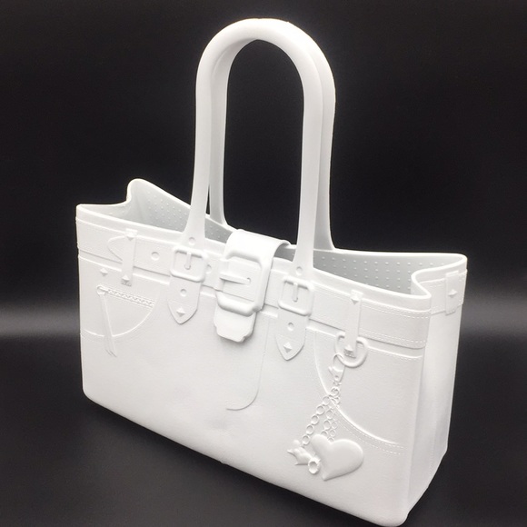 Great Bag Co. Designer Diamond White Rubber Tote Handbag Purse Rubber - Picture 11 of 16